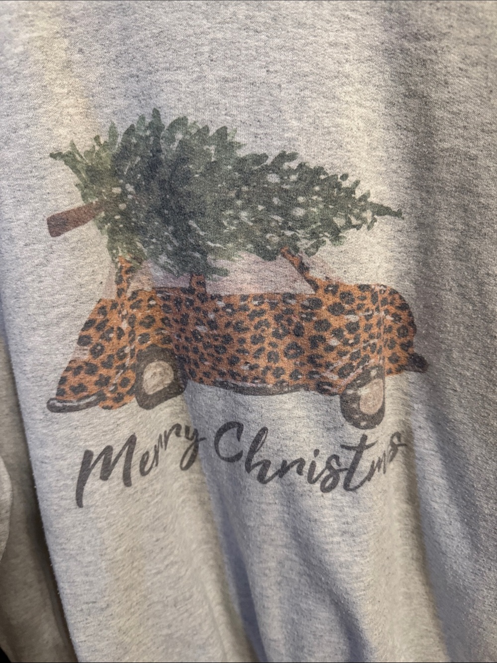 Gildan Light Gray Crewneck Sweatshirt with Leopard Car Christmas Print - Picture 3 of 3